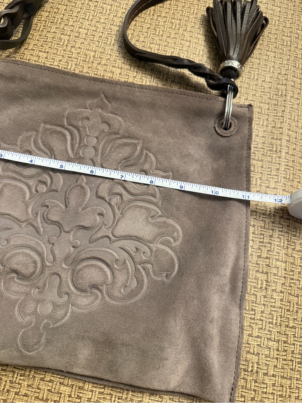 Brighton Piper Suede Medallion Shoulder Bag Taupe Gray - Picture 13 of 16